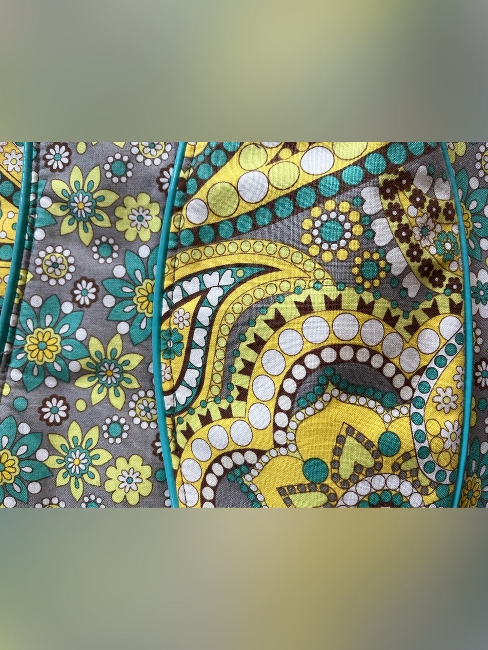 Vera Bradley Tote Bag Turquoise Yellow Paisley Excellent Condition - Picture 8 of 8